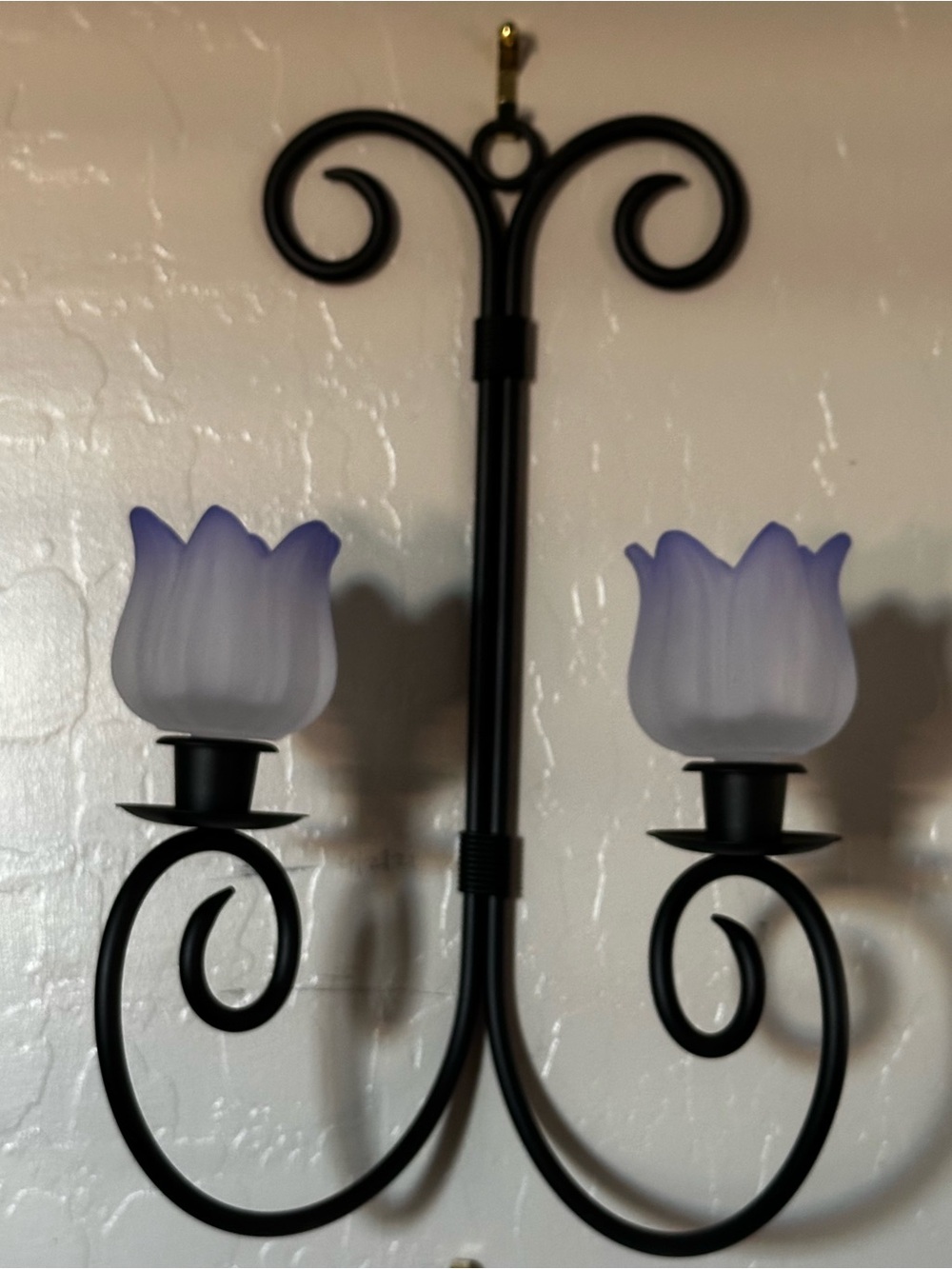 PartyLite ‘Revere Sconce’ Wrought Iron with Purple Tulip Peglite Votive Holders